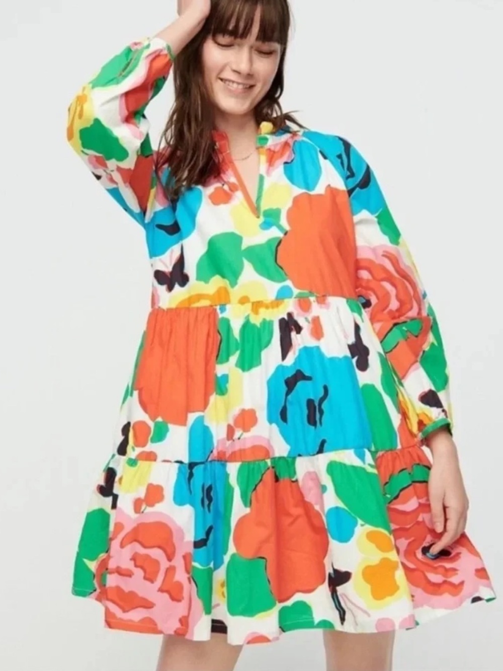 J.Crew Floral Tiered Popover Cotton Dress